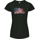Distressed USA American Stars & Stripes Flag Womens Petite Cut T-Shirt Black