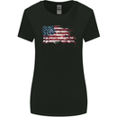 Distressed USA American Stars & Stripes Flag Womens Wider Cut T-Shirt Black