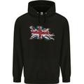 Distressed Union Jack Flag GB British Mens 80% Cotton Hoodie Black