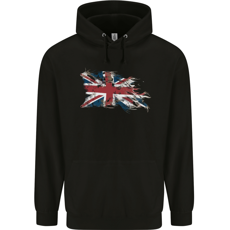 Distressed Union Jack Flag GB British Mens 80% Cotton Hoodie Black