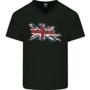 Distressed Union Jack Flag GB British Mens V-Neck Cotton T-Shirt Black