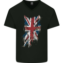 Distressed Union Jack Flag GB British UK Mens V-Neck Cotton T-Shirt Black