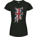 Distressed Union Jack Flag GB British UK Womens Petite Cut T-Shirt Black