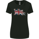 Distressed Union Jack Flag GB British Womens Wider Cut T-Shirt Black