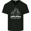 Dive into Fantasy Book Reading Bookworm Dragon Mens V-Neck Cotton T-Shirt Black