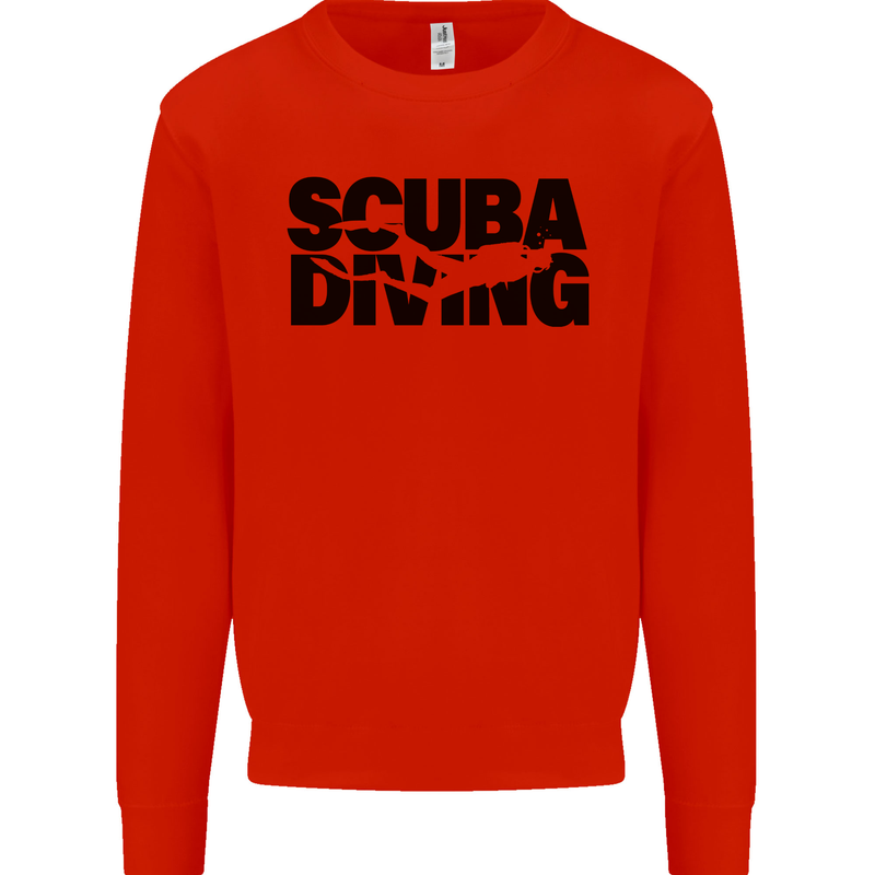 Diver Silhouette Scuba Diving Mens Sweatshirt Jumper Bright Red