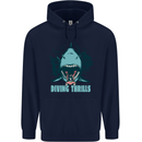 Diving Thrills Funny Scuba Diving Shark Diver Childrens Kids Hoodie Navy Blue