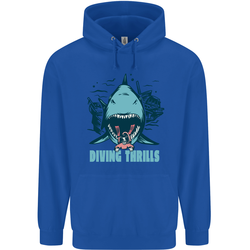 Diving Thrills Funny Scuba Diving Shark Diver Childrens Kids Hoodie Royal Blue