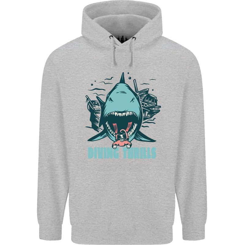 Diving Thrills Funny Scuba Diving Shark Diver Childrens Kids Hoodie Sports Grey