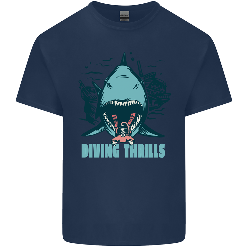 Diving Thrills Funny Scuba Diving Shark Diver Kids T-Shirt Childrens Navy Blue