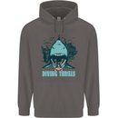 Diving Thrills Funny Scuba Diving Shark Diver Mens 80% Cotton Hoodie Charcoal
