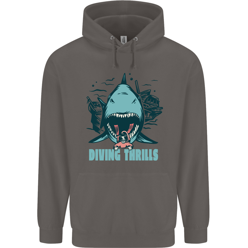 Diving Thrills Funny Scuba Diving Shark Diver Mens 80% Cotton Hoodie Charcoal