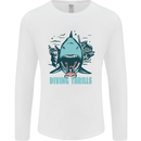 Diving Thrills Funny Scuba Diving Shark Diver Mens Long Sleeve T-Shirt White