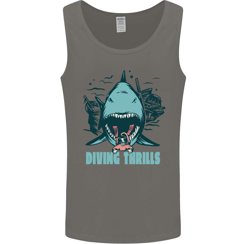 Diving Thrills Funny Scuba Diving Shark Diver Mens Vest Tank Top Charcoal