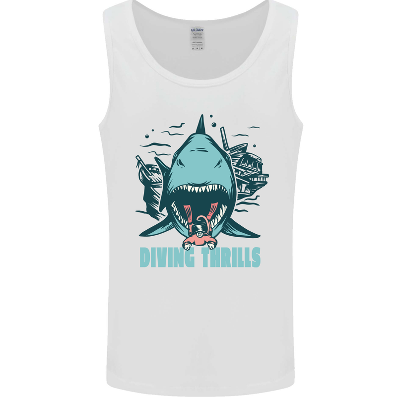 Diving Thrills Funny Scuba Diving Shark Diver Mens Vest Tank Top White