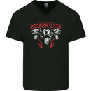 Doberman Power Unleashed Dog Mens V-Neck Cotton T-Shirt Black