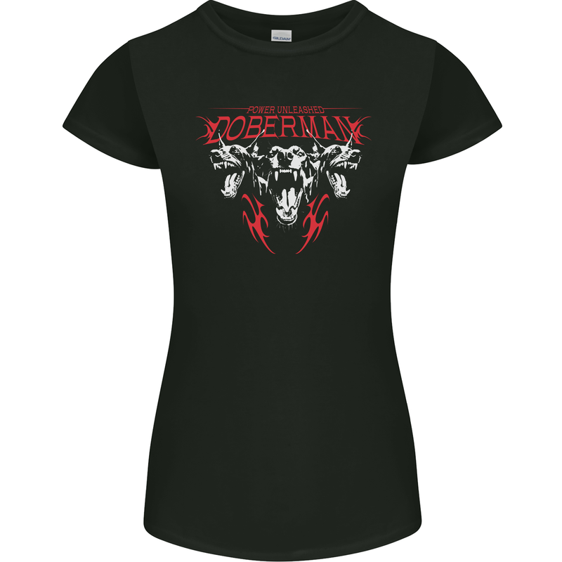 Doberman Power Unleashed Dog Womens Petite Cut T-Shirt Black