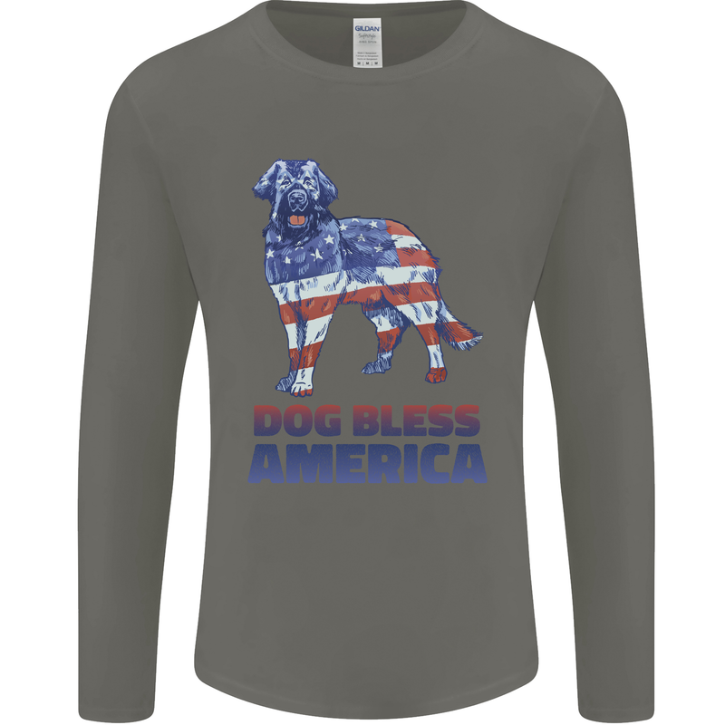 Dog Bless America USA Mens Long Sleeve T-Shirt Charcoal