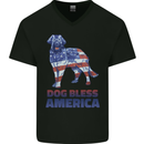 Dog Bless America USA Mens V-Neck Cotton T-Shirt Black