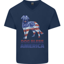 Dog Bless America USA Mens V-Neck Cotton T-Shirt Navy Blue