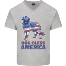 Dog Bless America USA Mens V-Neck Cotton T-Shirt Sports Grey