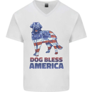 Dog Bless America USA Mens V-Neck Cotton T-Shirt White