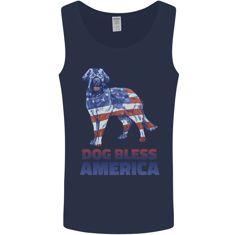 Dog Bless America USA Mens Vest Tank Top Navy Blue