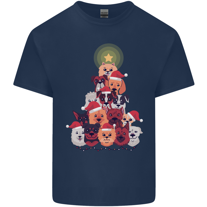 Dog Christmas Tree Xmas Boxer Doberman Kids T-Shirt Childrens Navy Blue