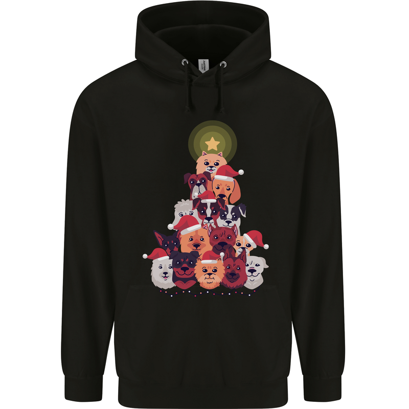 Dog Christmas Tree Xmas Boxer Doberman Mens 80% Cotton Hoodie Black