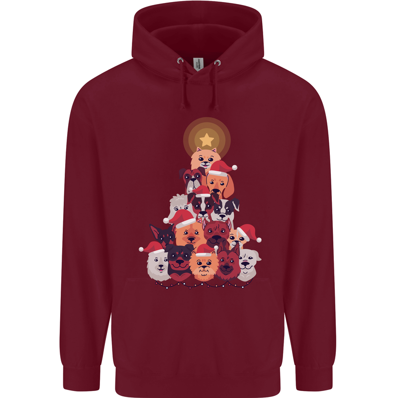 Dog Christmas Tree Xmas Boxer Doberman Mens 80% Cotton Hoodie Maroon