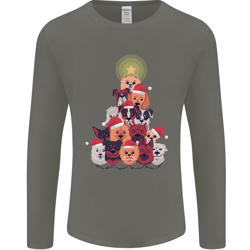 Dog Christmas Tree Xmas Boxer Doberman Mens Long Sleeve T-Shirt Charcoal