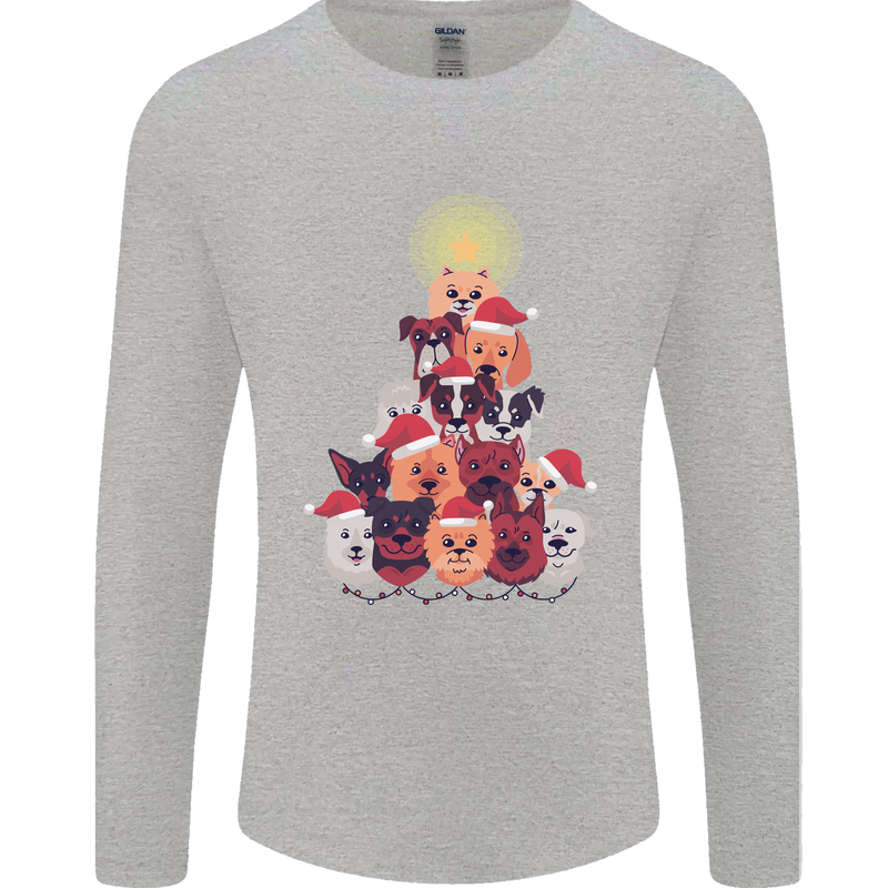 Dog Christmas Tree Xmas Boxer Doberman Mens Long Sleeve T-Shirt Sports Grey