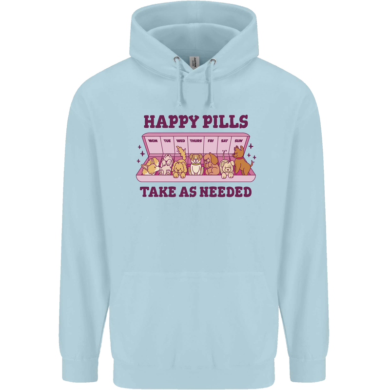 Dog Happy Pills Childrens Kids Hoodie Light Blue