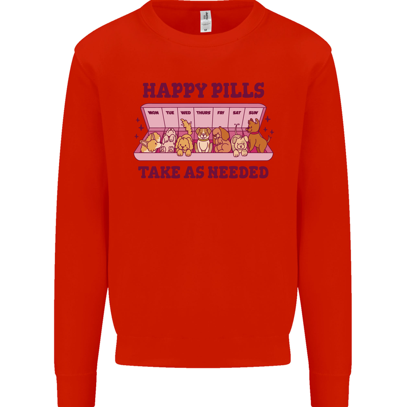 Dog Happy Pills Kids Sweatshirt Jumper Bright Red