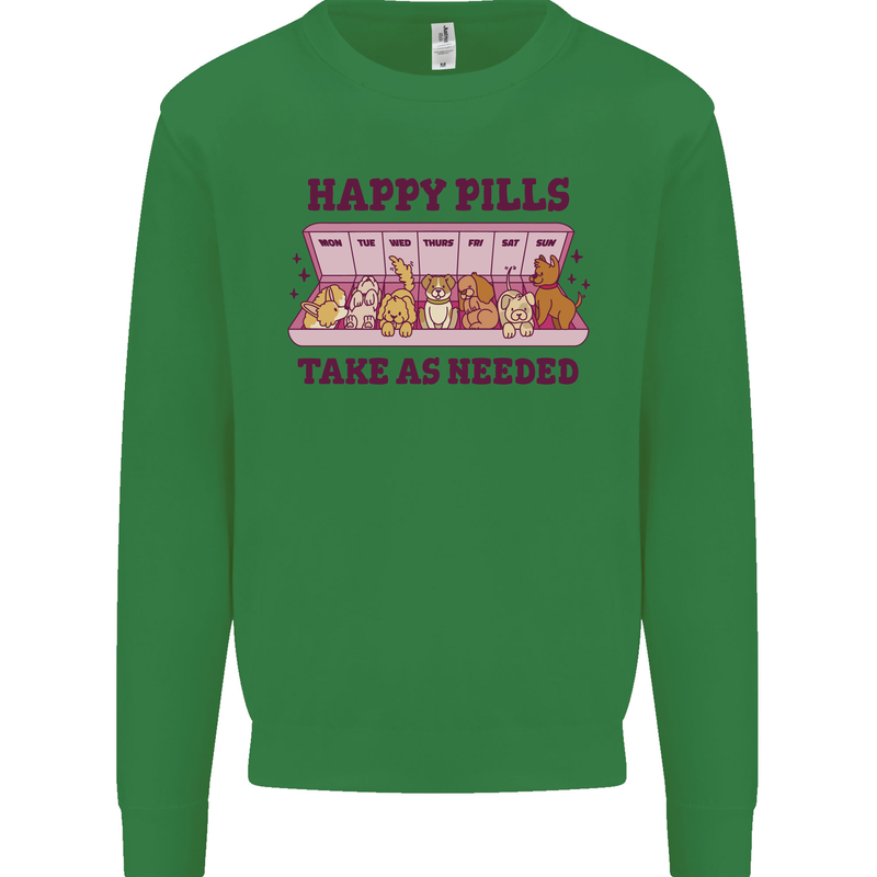 Dog Happy Pills Kids Sweatshirt Jumper Irish Green