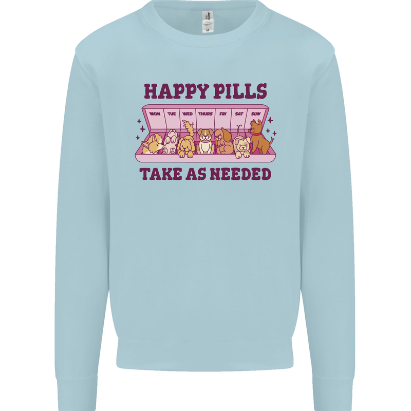 Dog Happy Pills Kids Sweatshirt Jumper Light Blue