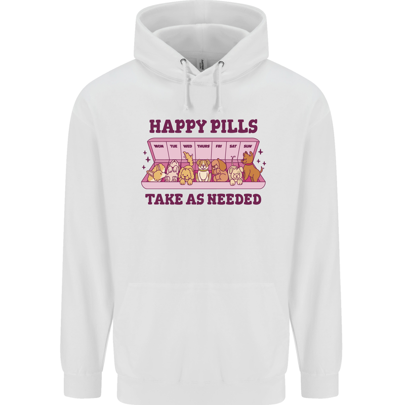 Dog Happy Pills Mens 80% Cotton Hoodie White