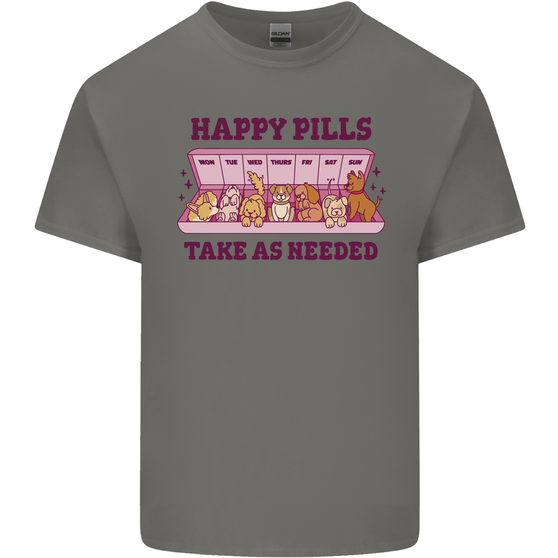 Dog Happy Pills Mens Cotton T-Shirt Tee Top Charcoal