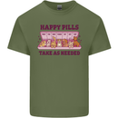 Dog Happy Pills Mens Cotton T-Shirt Tee Top Military Green