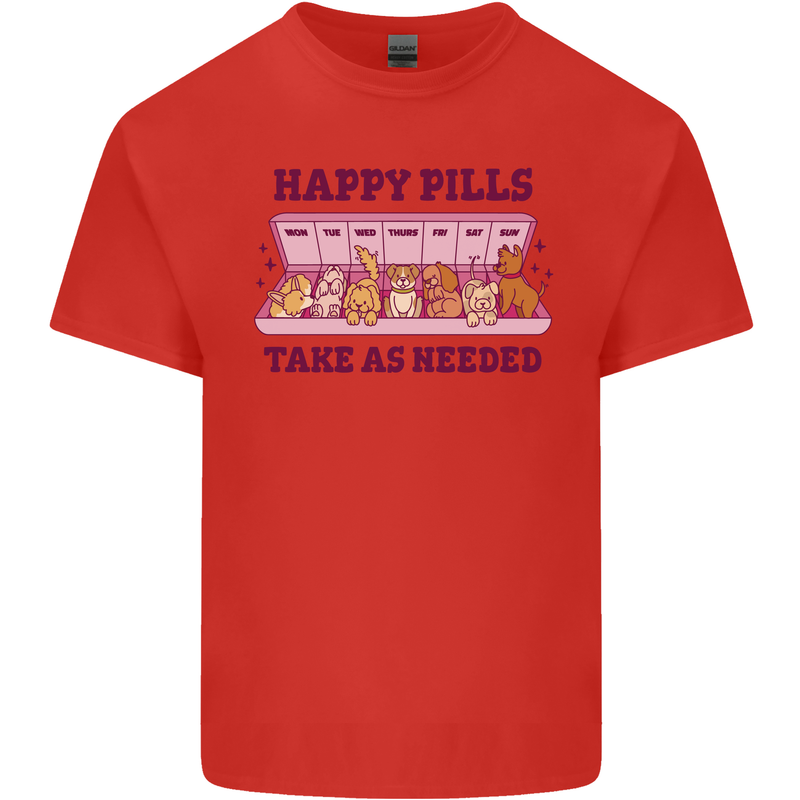 Dog Happy Pills Mens Cotton T-Shirt Tee Top Red