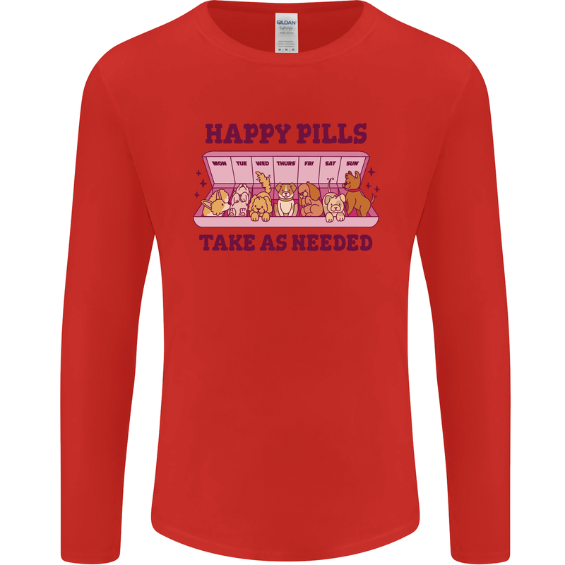 Dog Happy Pills Mens Long Sleeve T-Shirt Red