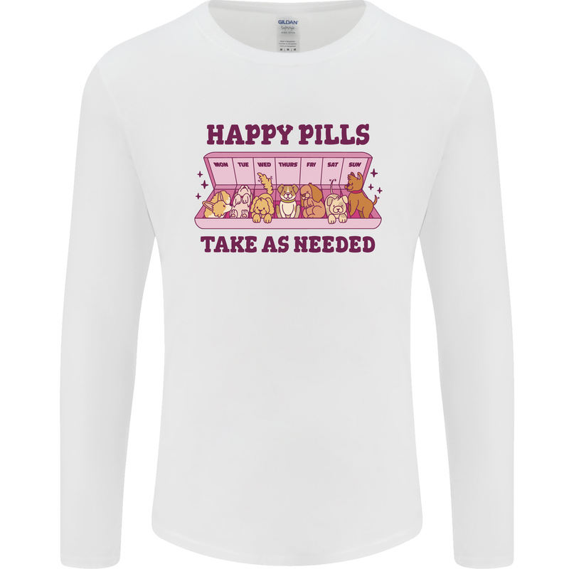 Dog Happy Pills Mens Long Sleeve T-Shirt White