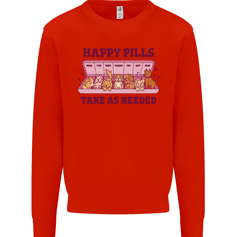 Dog Happy Pills Mens Sweatshirt Jumper Bright Red