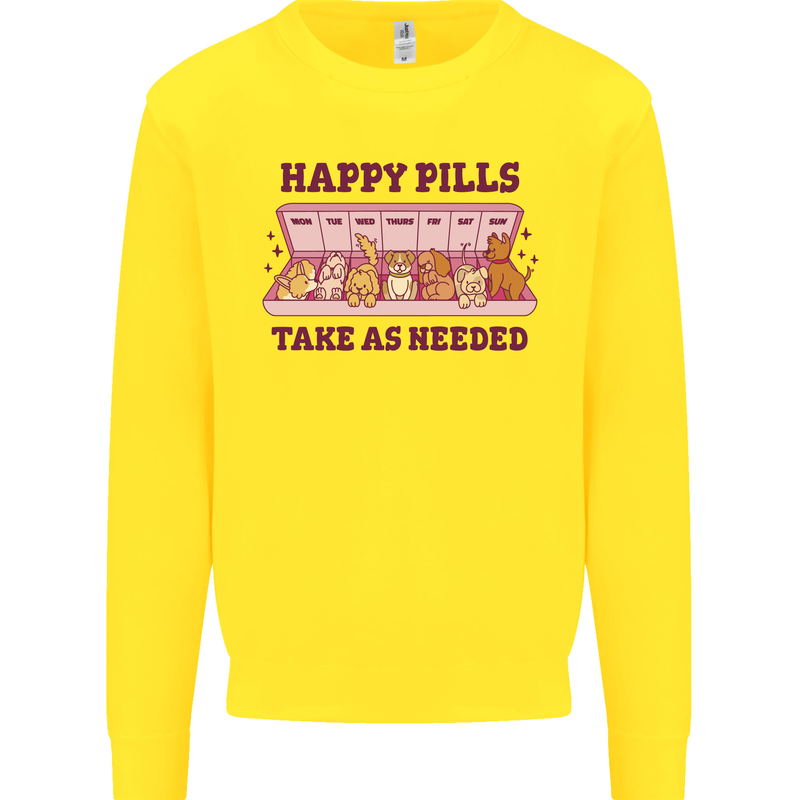 Dog Happy Pills Mens Sweatshirt Jumper Yellow