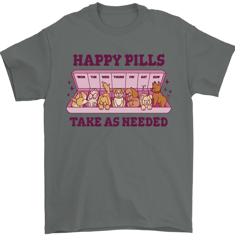 Dog Happy Pills Mens T-Shirt 100% Cotton Charcoal
