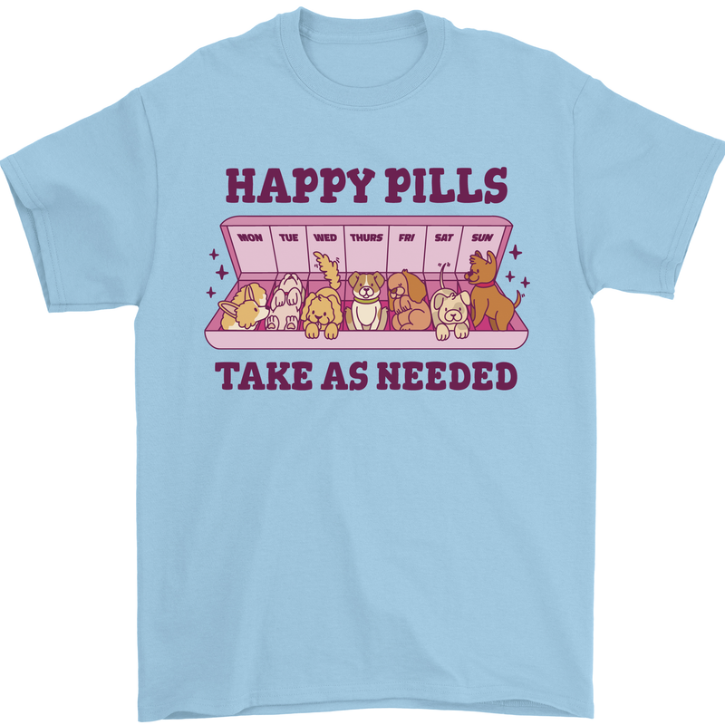Dog Happy Pills Mens T-Shirt 100% Cotton Light Blue