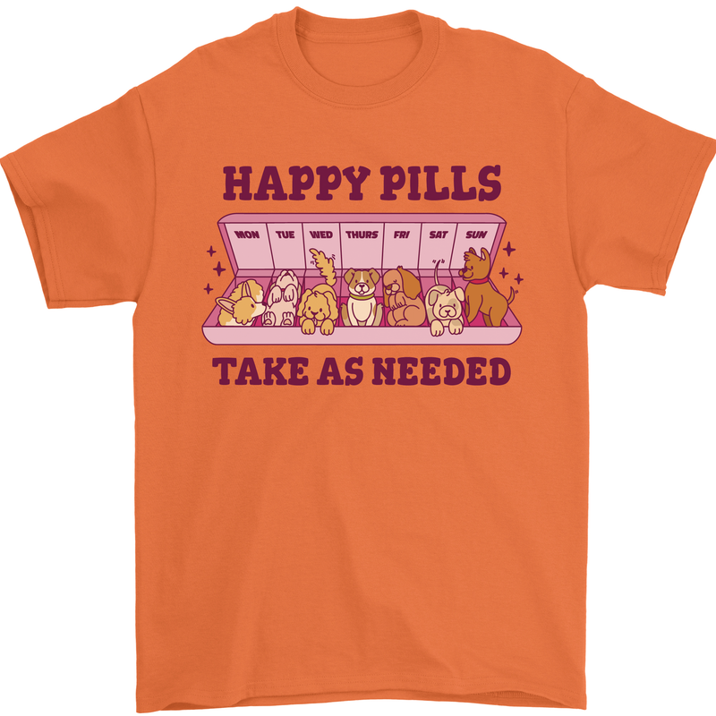 Dog Happy Pills Mens T-Shirt 100% Cotton Orange
