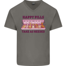 Dog Happy Pills Mens V-Neck Cotton T-Shirt Charcoal