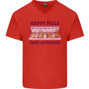 Dog Happy Pills Mens V-Neck Cotton T-Shirt Red