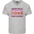 Dog Happy Pills Mens V-Neck Cotton T-Shirt Sports Grey
